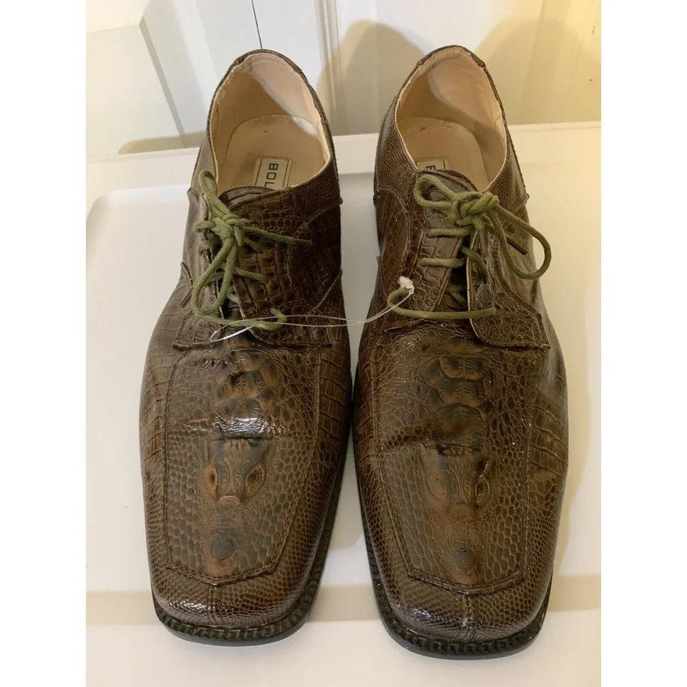 Bolano Faux Snake Skin Trim Printed Men’s Sz 12 Lace Up Oxford Brown Shoe‎